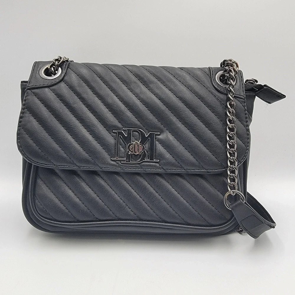 Badgley Mischka Crossbody Purse Black Leather Quilted Shoulder Bag Purse Black